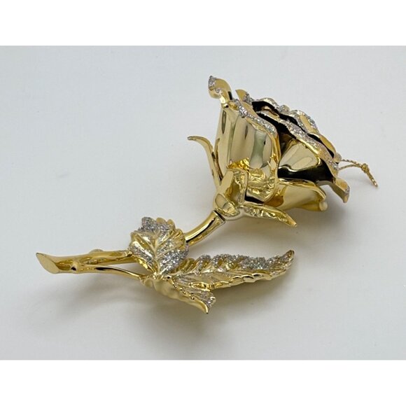 Vintage Gold Tone Rose Christmas Tree Ornament Flower with Glitter Accents - Picture 7 of 7